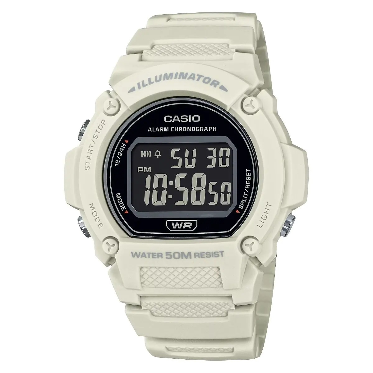 CASIO TIMELESS COLLECTION Mod. SPORT- ILLUMINATOR WR 50M, ALARM, CHRONOGRAPH - WHITE - COLORED SERIE