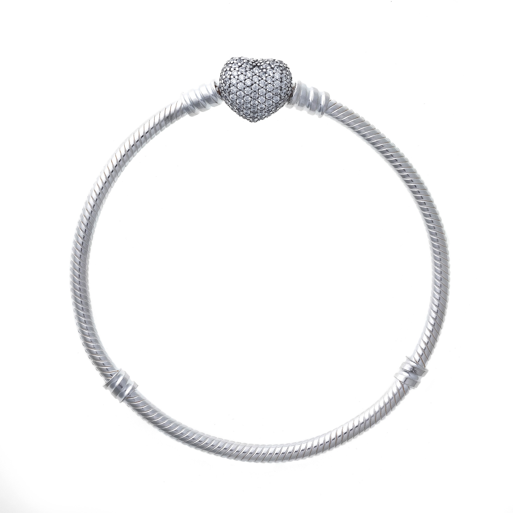 PANDORA Mod. MOMENTS SPARKLING HEART PAVE CLASP SNAKE CHAIN BRACELET