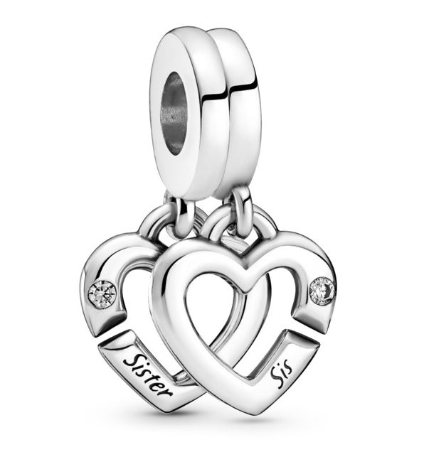 PANDORA Mod. LINKED SISTER HEARTS SPLIT DANGLE CHARM