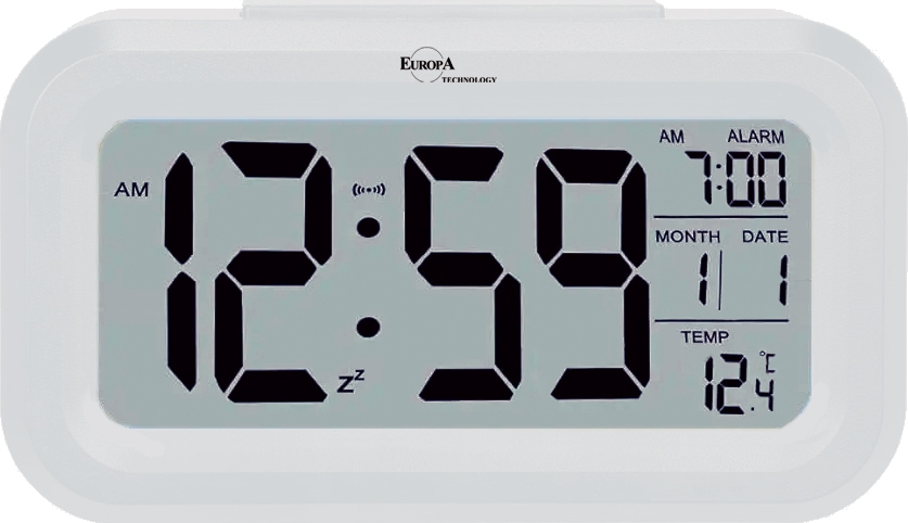 ELITE Sveglia digitale con luce LED automatica (sensore crepuscolare) - BIANCO - Digital alarm clock with automatic LED light (twilight sensor) - WHITE