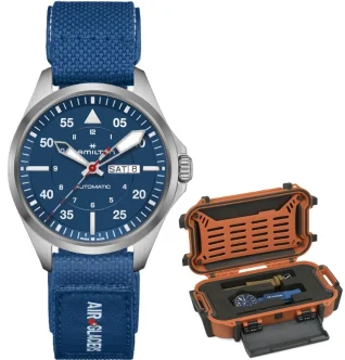 HAMILTON Mod. KHAKI AVIATION PILOT DAY DATE AUTO - AIR-GLACIERS Special Edition + Extra Strap